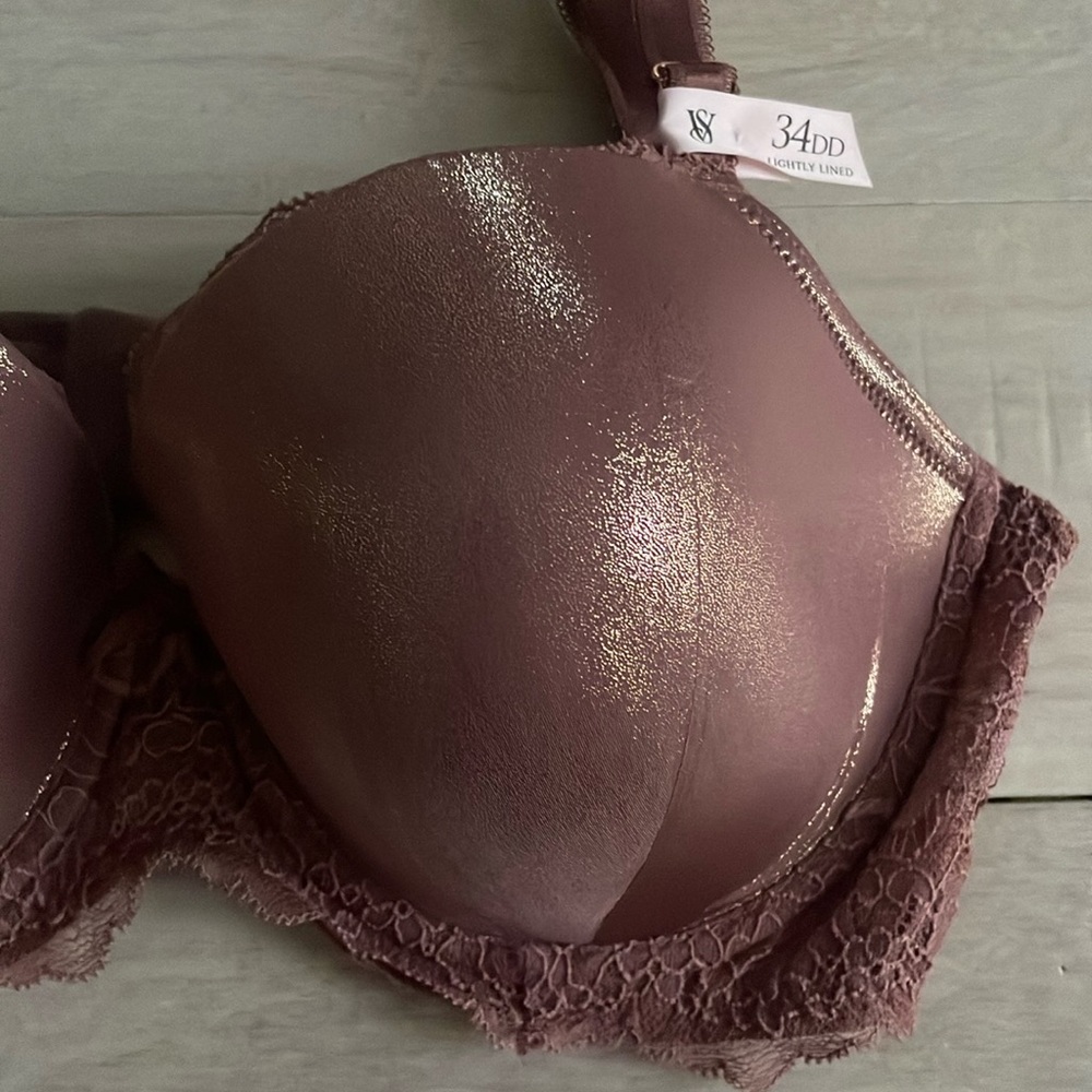 Victoria Secrets lined Demi bra Dream Angels 34DD shiny dusty mauve - Picture 2 of 4